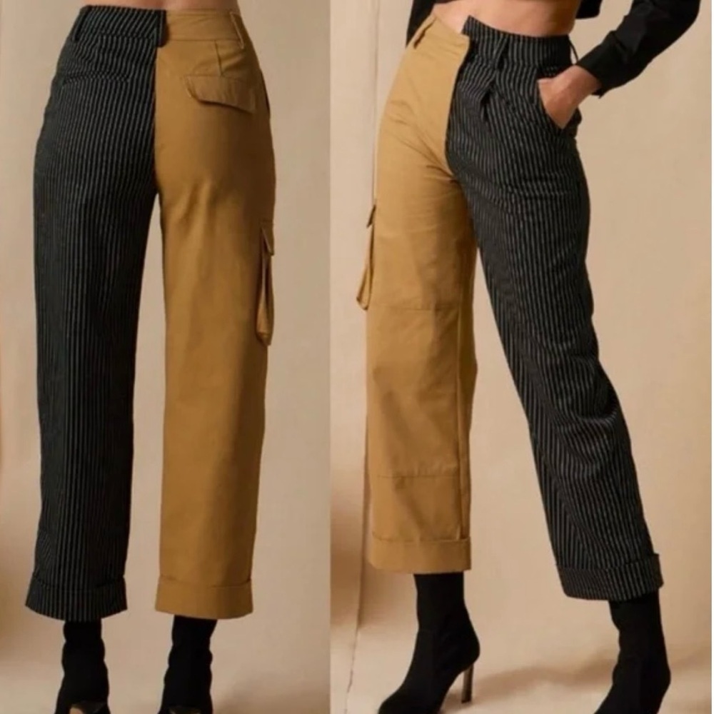 🖤🤎Choosy High Rise Straight Leg Cargo Jeans SZ 4 Cuffed Cropped Mixed Media🖤🤎NWT - Picture 3 of 13